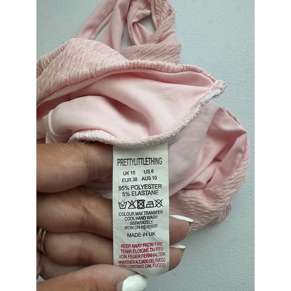 PrettyLittleThing Pink Swimsuit Belted Cutout Crinkle One Piece US 6 - Picture 6 of 7